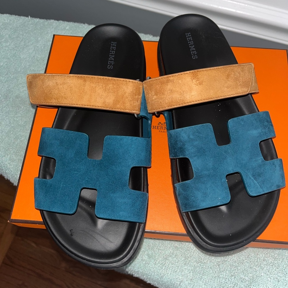 Hermès Blue and Tan Sandals